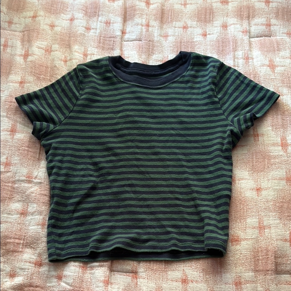 Hollister Green and Black Striped Short Sleeve Tee